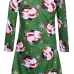 Euramerican Round Neck Long Sleeves Christmas Theme Printed Green Polyester Knee Length Dress