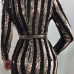 Euramerican Round Neck Sequined Decorative Striped Gold Polyester Mini Dress