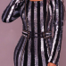 Euramerican Round Neck Sequined Decorative Striped Silver Polyester Mini Dress