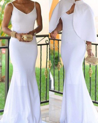 Euramerican V Neck White Modal Ankle Length Dress(With Coat)