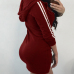 Euramerican V Neck Zipper Design Wine Red Cotton Blend Sheath Mini Dress