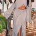 European and American fashion women's sexy one-shoulder long-sleeved solid color casual split pants suit nightclub #94961
