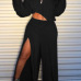 European and American fashion women's sexy one-shoulder long-sleeved solid color casual split pants suit nightclub #94961