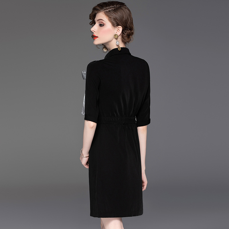 European and American women's 2019 spring new women's fashion sleeves A word skirt black dress #94997