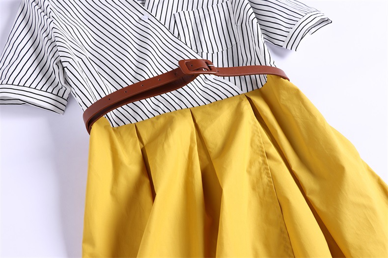 European station 2019 summer new women's temperament v-neck striped stitching a word skirt dress #94996