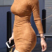 Fashion O Neck Long Sleeves Brown Sheath Mini Womens Dress