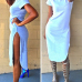 Fashion O Neck Short Sleeves Side Split White Spandex Sheath Knee Length Dress