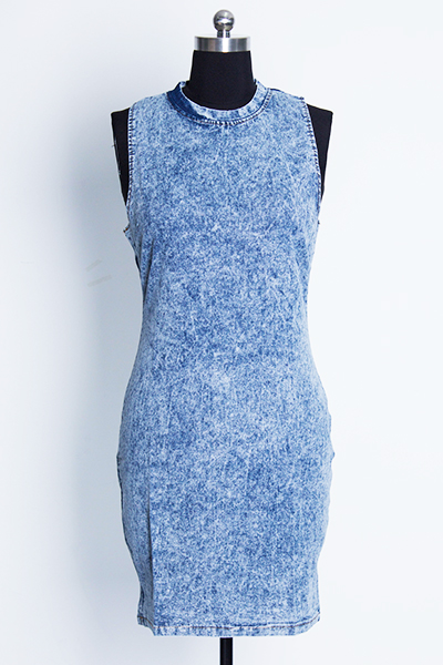 Fashion O Neck Tank Sleeveless Blue Denim Sheath Mini Dress
