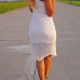 Fashion O Neck Tank Sleeveless White Blending Sheath Knee Length Dress