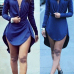 Fashion Sexy V Neck Long Sleeves Blue Polyester  Mini Women Dress