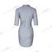 Fashion Turtleneck Short Sleeves Asymmetrical Grey Spandex Sheath Mini Dress