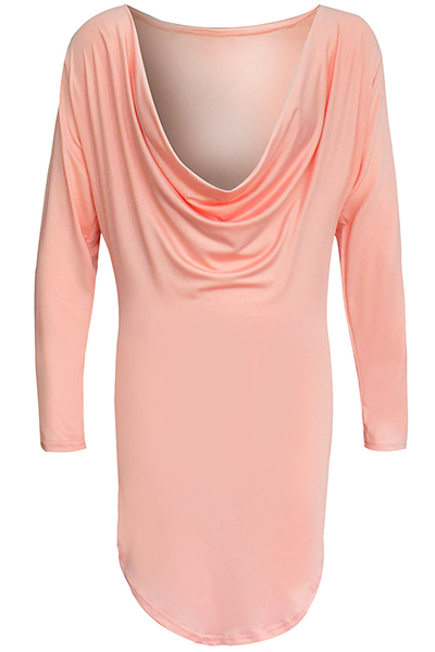 Fashion V Neck Long Sleeves Asymmetrical Pink Cotton Blend Mini Dress