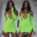 Fluorescent green sexy halter dress cross-border women's long sleeve nightclub V halter slit miniskirt #95104