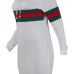 Leisure Hooded Collar Striped Patchwork White Cotton Blend Knee Length Dress