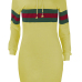 Leisure Hooded Collar Striped Patchwork Yellow Cotton Blend Knee Length Dress