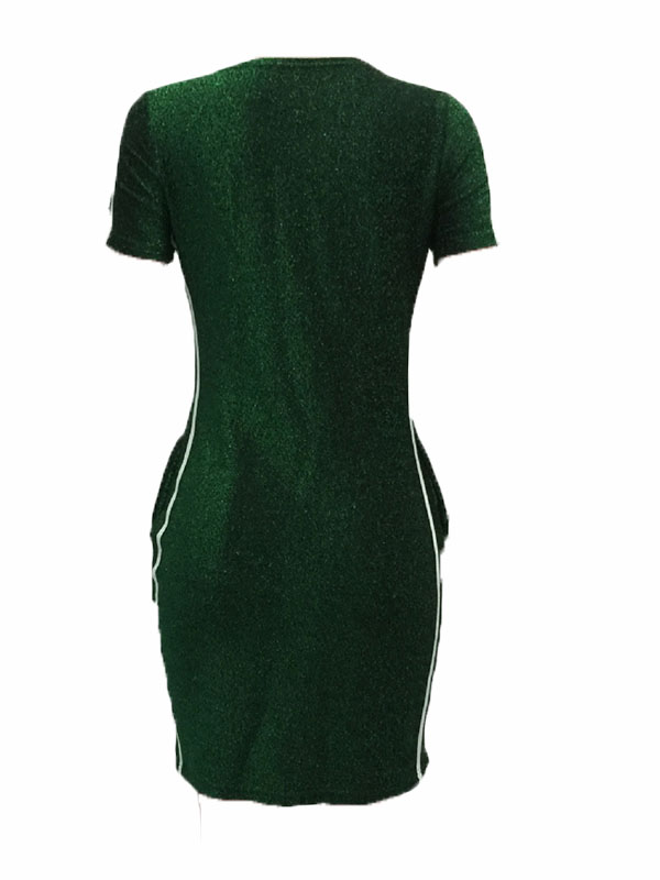 Leisure Round Neck Patchwork Green Polyester Sheath Mini Dress
