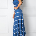Leisure  V Neck Sleeveless Striped Blue Polyester Ankle Length Dress