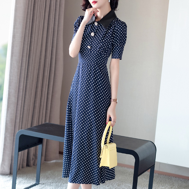 Original design women's 2019 spring new women's fashion lapel short-sleeved polka dot dress #94990