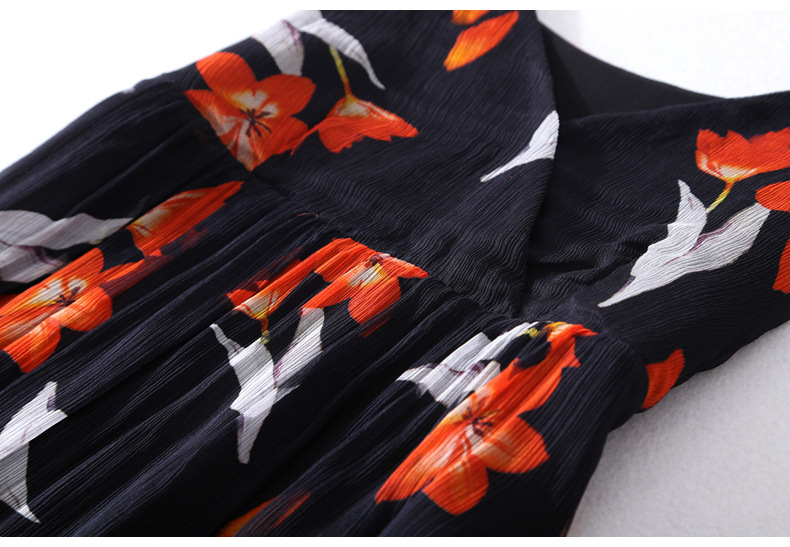 Printed silk halter dress summer high - end women's temperament silk silk train train full head MIDI skirt #95063