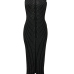 Retro Mandarin Collar Hot Drilling Decorative Black Polyester Ankle Length Dress