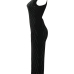 Retro Mandarin Collar Hot Drilling Decorative Black Polyester Ankle Length Dress