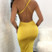 Sexy Backless Yellow Polyester Sheath Knee Length Dress