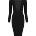 Sexy Deep V Neck Hollow-out Black Polyester Sheath Knee Length Dress