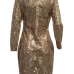 Sexy Deep V Neck See-Through Rose Gold Polyester Sheath Knee Length Dress