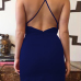 Sexy Deep V Neck Spaghetti Strap Sleeveless Backless Blue Cotton Blend Mini Dress