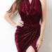 Sexy Euramerican Halter Neck Sleeveless Backless Wine Red Velvet Mini Dress