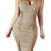Sexy Halter Neck Sleeveless Lace-up Hollow-out Apricot Polyester Sheath Knee Length Dress