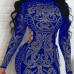 Sexy Hollow-out Rhinestone Decorative Blue Polyester Mini Dress