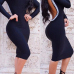 Sexy O Neck Long Sleeves Back Hollow-out Navy Blue Qmilch Sheath Knee Length Dress