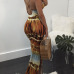 Sexy Printed Backless Orange Polyester Sheath Ankle Length Dress