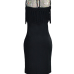 Sexy Round Neck Dew Shoulder Tassel Design Black Polyester Mini Dress