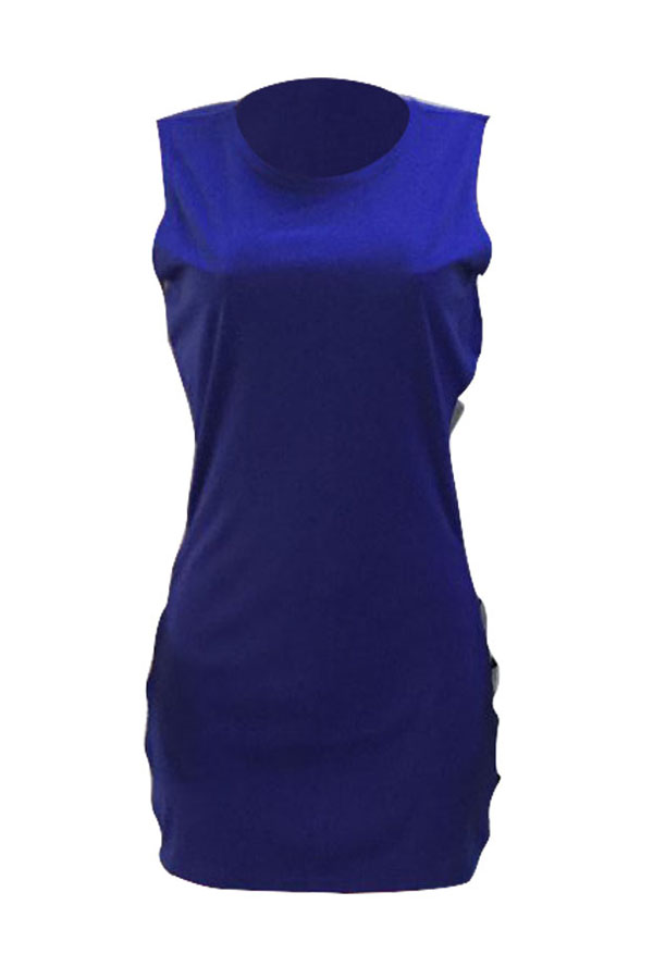 Sexy Round Neck Hollow-out Royalblue Healthy Fabric Sheath Mini Dress