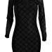 Sexy Round Neck Long Sleeves Hollow-out Black Polyester Sheath Knee Length Dress