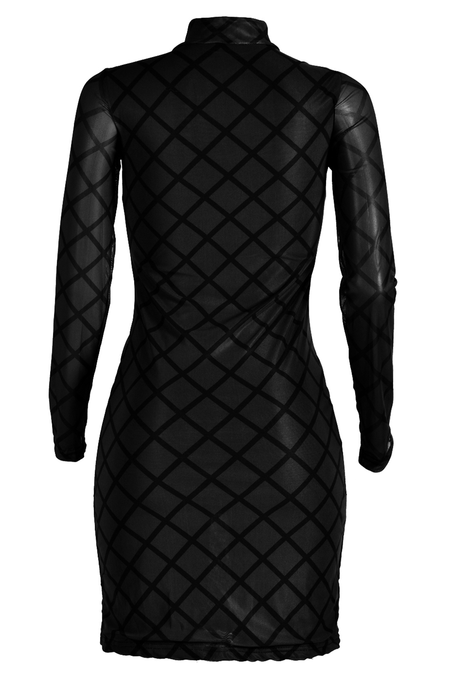 Sexy Round Neck Long Sleeves Hollow-out Black Polyester Sheath Knee Length Dress