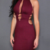 Sexy Round Neck Sleeveless Hollow-out Wine Red Qmilch Sheath Mini Dress