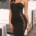 Sexy Spaghetti Strap See-Through Black Polyester Knee Length Dresses
