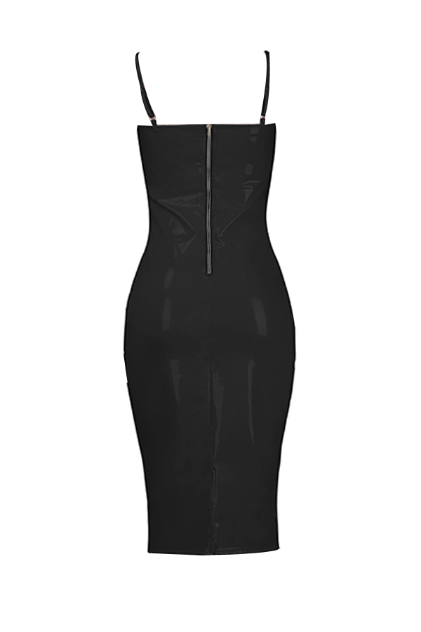 Sexy Spaghetti Strap Sleeveless Black Polyester Sheath Knee Length Dress