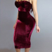 Sexy Spaghetti Straps Sleeveless Hollow-out Wine Red Velvet Sheath Mid Calf Dress