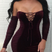 Sexy Strapless Lace-up Hollow-out Wine Red Velvet Mini Dress