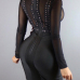 Sexy Turtleneck Long Sleeves Net Yarn Splicing Black Sheath Knee Length Dress