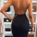 Sexy Turtleneck See-Through Backless Black Polyester Sheath Knee Length Dress