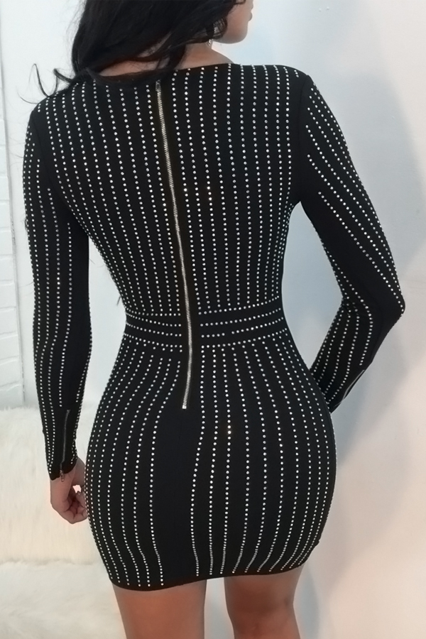 Sexy V Neck Dots Design Black Polyester Sheath Mini Dress