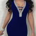 Sexy V Neck Hollow-out Blue Polyester Sheath Mini Dress