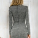 Sexy V Neck Long Sleeves Front Lace-up Hollow-out Grey Polyester Sheath Mini Knitting Dress