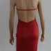 Sexy V Neck Spaghetti Strap Sleeveless Backless Red Polyester Sheath Mini Dress
