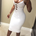 Sexy V Neck Spaghetti Strap Sleeveless White Cotton Sheath Knee Length Women Dress